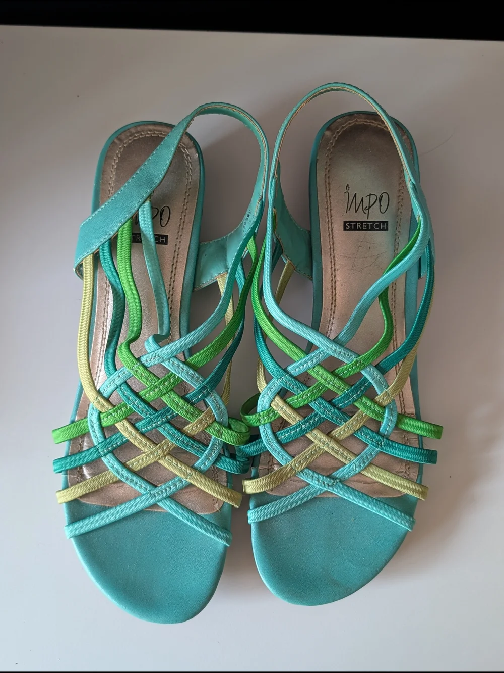 Impo Teal, Lime and Yellow Strappy Woven Sandals